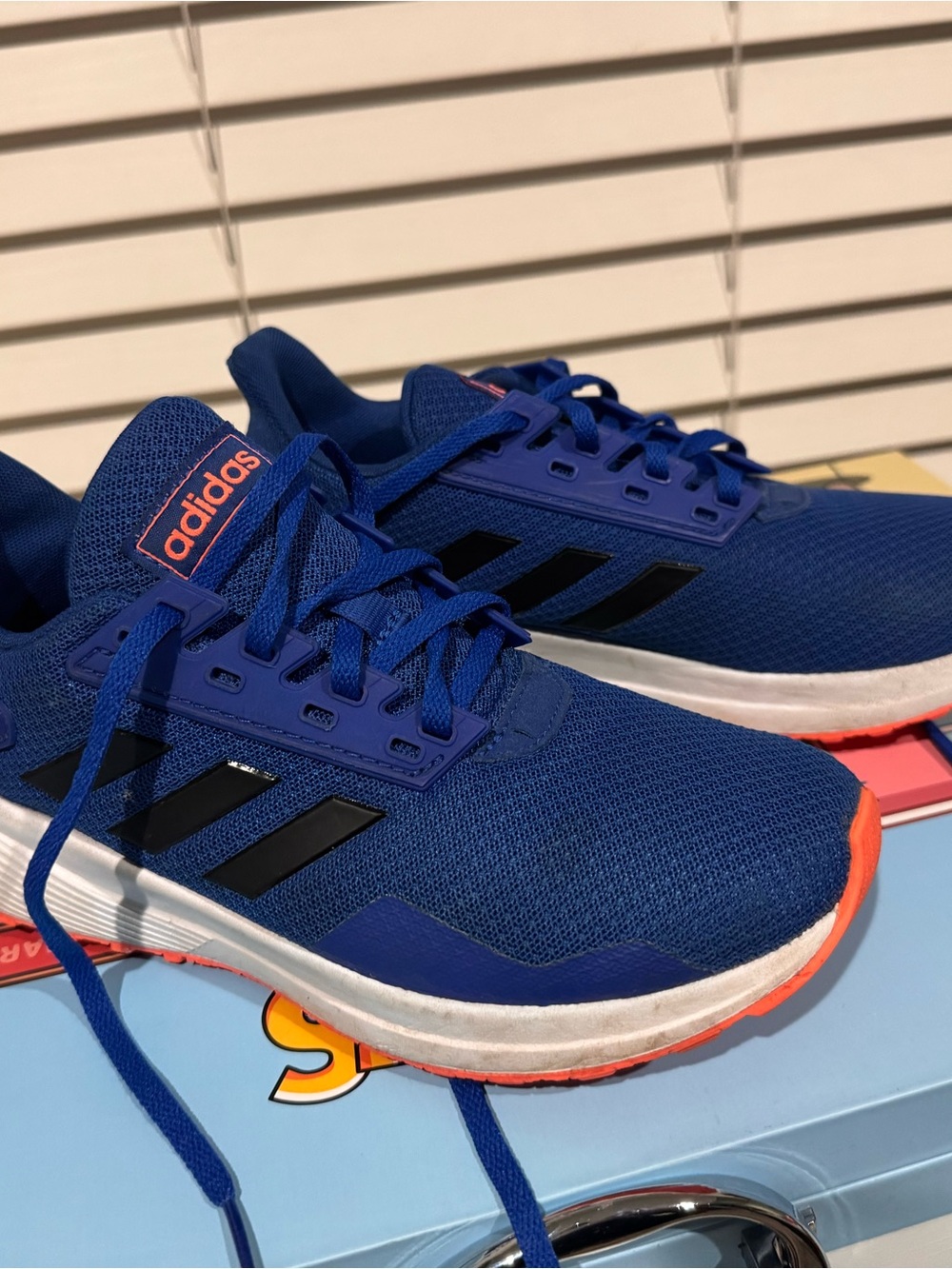 adidas Men's Royal Blue Running Shoes with Black Stripes and Orange Trim